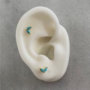 18K Gold Turquoise Crystal Leaf Earrings Brand New